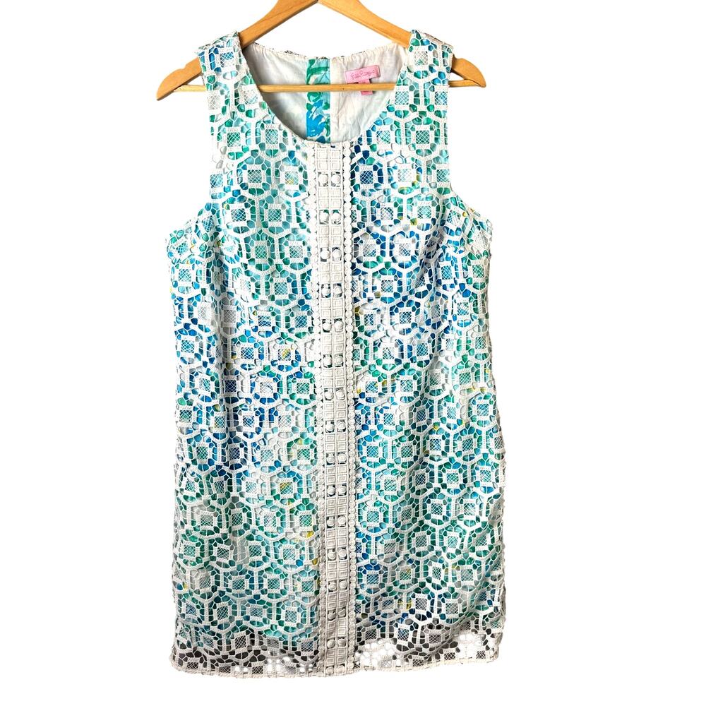 Lilly Pulitzer Rosalie Shift Dress Women’s 14 Resort White Geo Macrame Lace